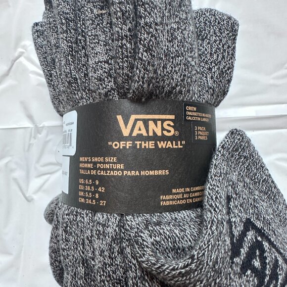 3 Pairs VANS Sport OFF THE WALL CREW Cotton Sock Mens 6.5-9 M Streetwear Gray - Picture 2 of 6